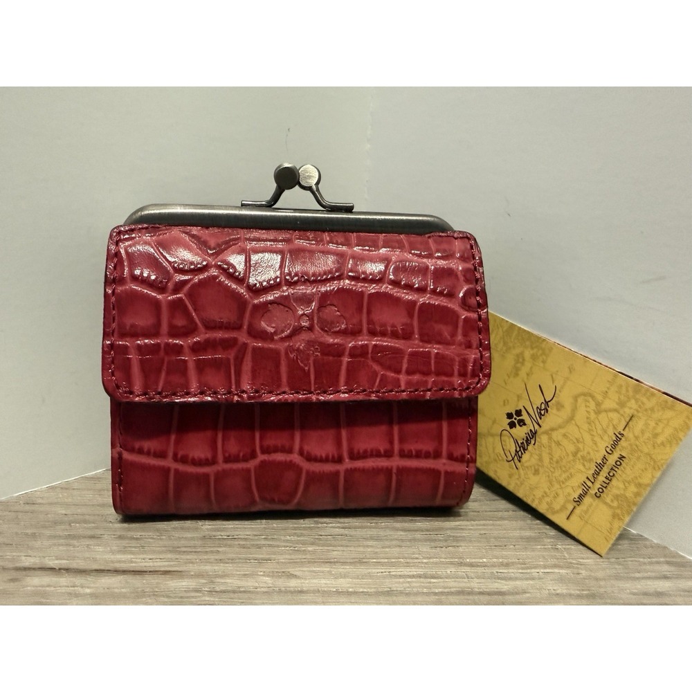 Patricia Nash Leather Astor Wallet Croco Dark Magenta Embossed NEW NWT